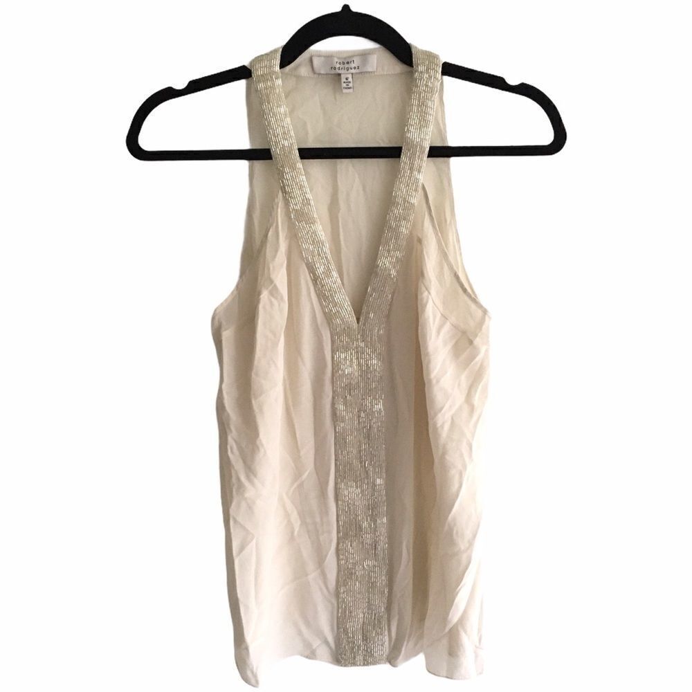 ROBERT RODRIGUEZ Cream Silk Sleeveless Blouse Tank Top Size 6